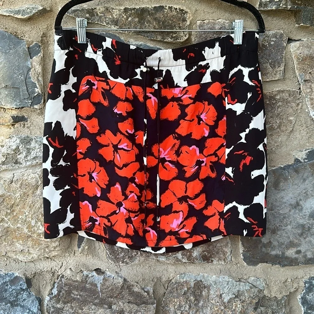 A.L.C. Nicholson Floral Silk Blend Mini Skirt Black/Red Zip Lined size 4